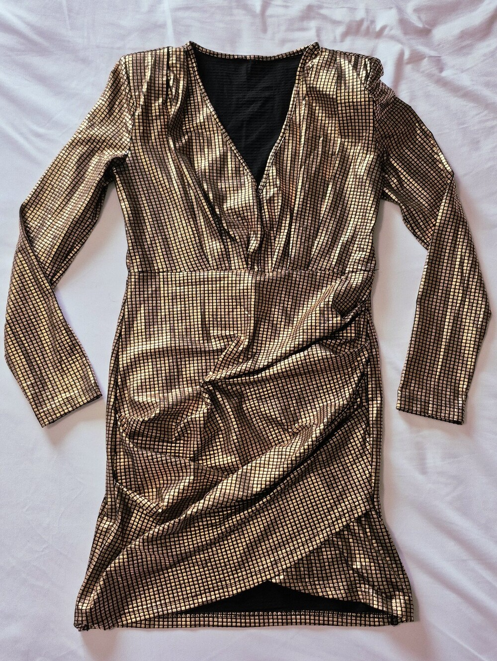SHEIN Rose Gold Metallic Long Sleeve  Mini Dress